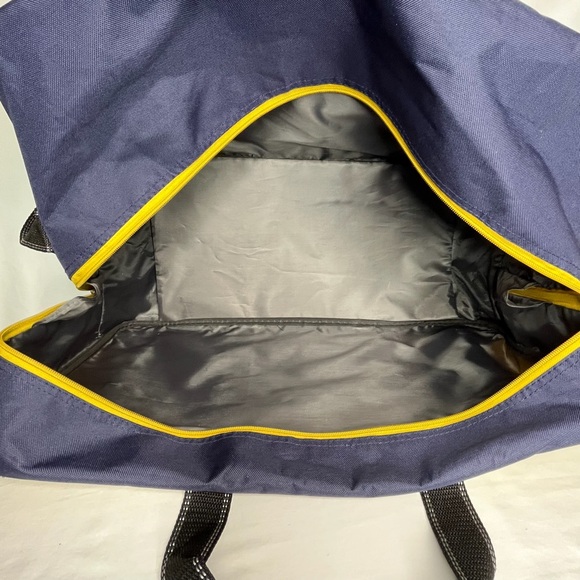 New Chaps Duffle Bag Navy Blue / Yellow/ Black 21”x11”x10” Adjustable Strap - Picture 13 of 16